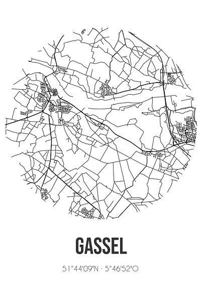 Gassel (North Brabant) | Map | Black and White by Prints of Place