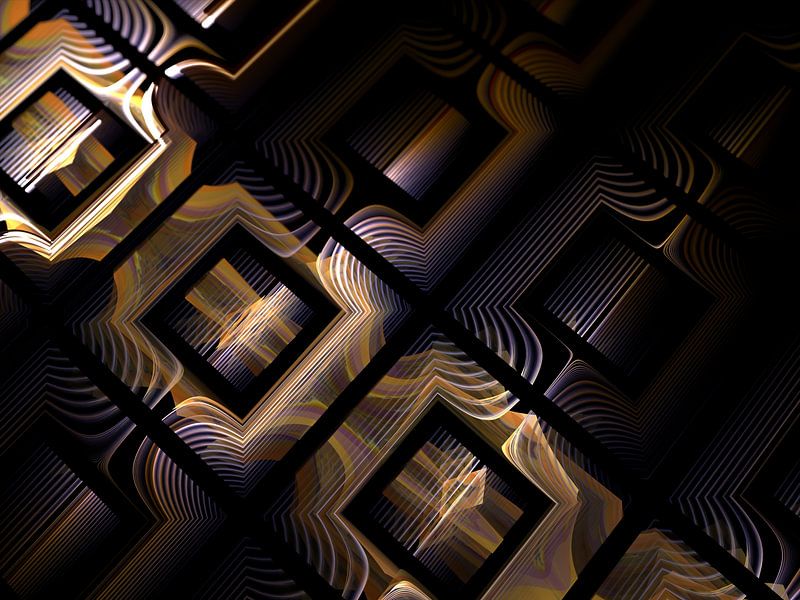 Geometric waves in gold and violet by Mixed media vector arts