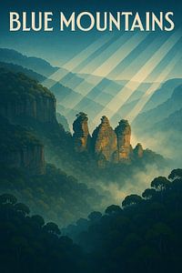 Blue Mountains Traumlandschaft - Retro Drei Schwestern Poster