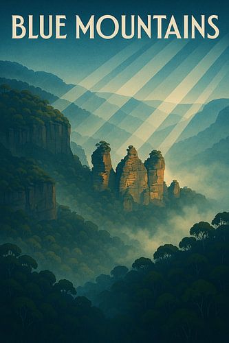 Blue Mountains Droomlandschap - Retro Drie Gezusters Poster