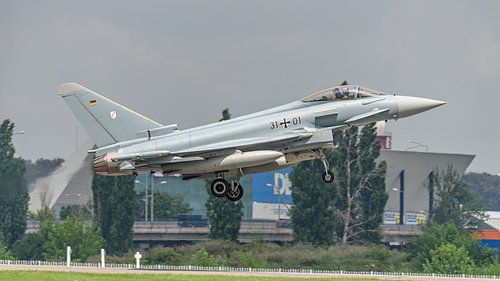 A Luftwaffe Eurofighter Typhoon landing. by Jaap van den Berg