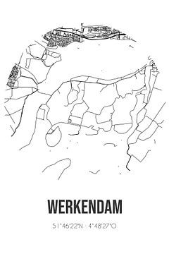 Werkendam (Noord-Brabant) | Landkaart | Zwart-wit van MijnStadsPoster