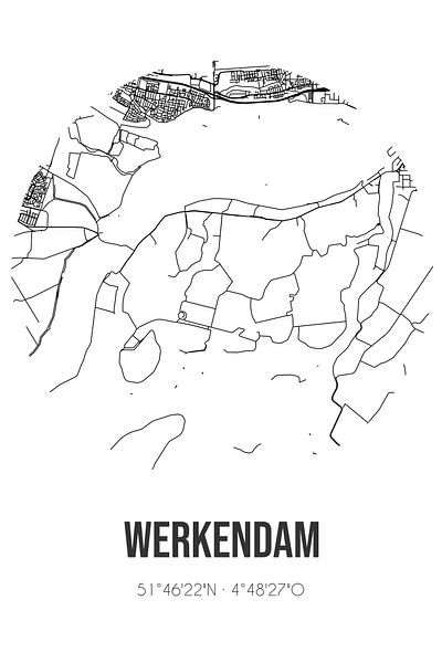 Werkendam (North Brabant) | Map | Black and White by Prints of Place