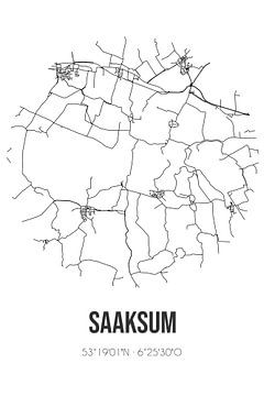 Saaksum (Groningen) | Carte | Noir et Blanc sur Rezona