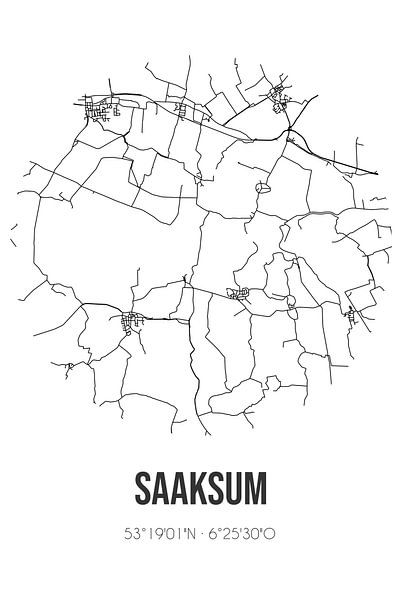 Saaksum (Groningen) | Map | Black and white by Prints of Place