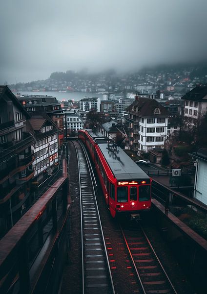 Stadtbahn im Nebel von fernlichtsicht