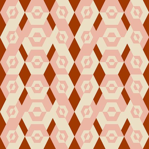 Geometrisch jaren 70 retro-patroon in goud, roze en wit