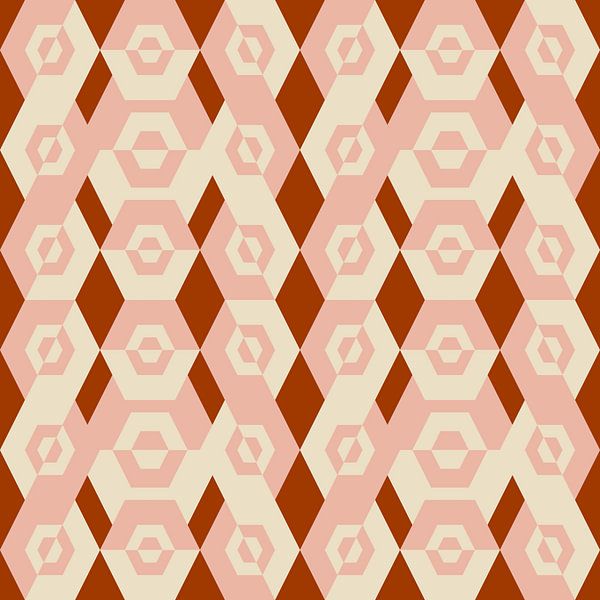 Geometrisches Retro-Muster der 70er Jahre in Gold, Rosa und Weiß von Dina Dankers