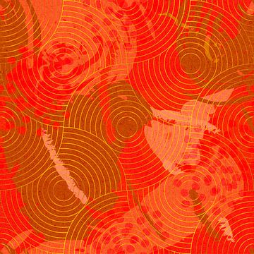 Motif géométrique japonais rétro doré en rouge, orange et brun sur Dina Dankers