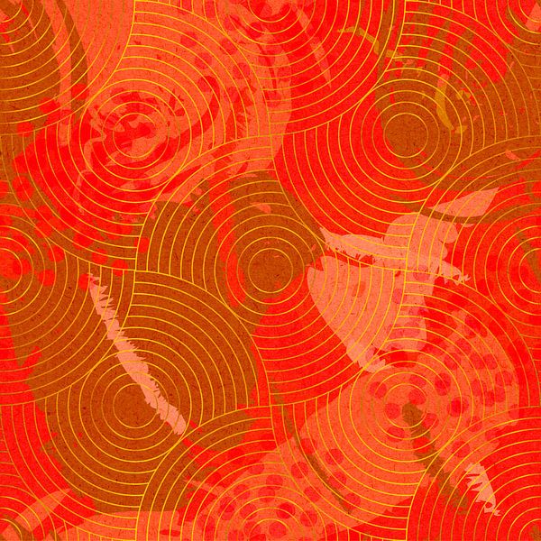 Japanese geometric retro golden pattern in red, orange and brown by Dina Dankers