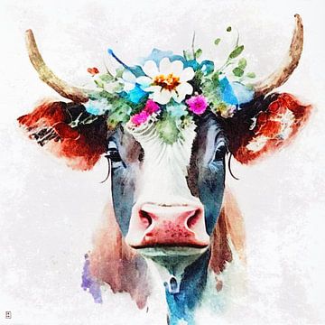 Cow with wreath by Ingrid A.U. Motzheim
