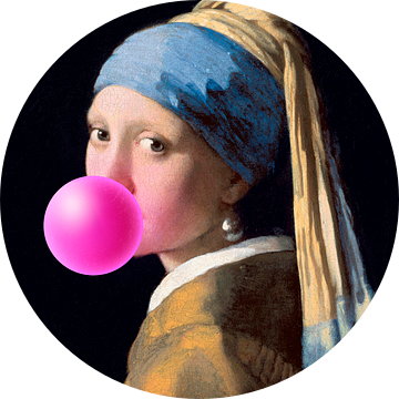Meisje met de Parel Bubble Gum. Bijgesneden versie. van Maarten Knops