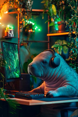 Relaxed gambler in a plant paradise