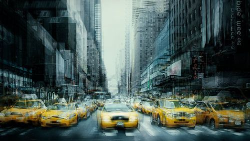 New York Art Yellow Cabs by Gerald Emming