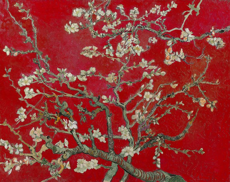 Amandelbloesem van Vincent van Gogh (Donker rood) van Masters Revisited