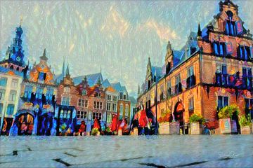 Gemälde Nijmegen Waag Gebäude und Marktplatz von Slimme Kunst.nl