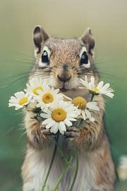Squirrel with bouquet of flowers by Poster Art Shop