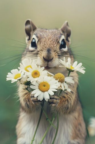 Eekhoorn met boeket bloemen