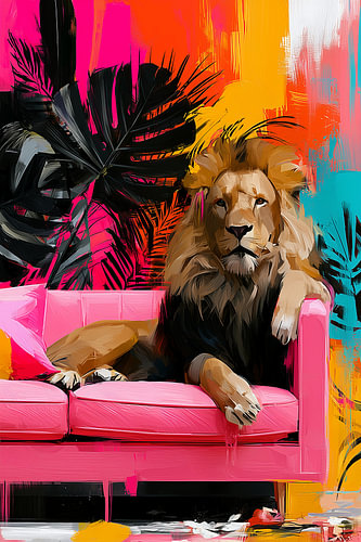 Löwe auf der Couch, tropisches Zimmer