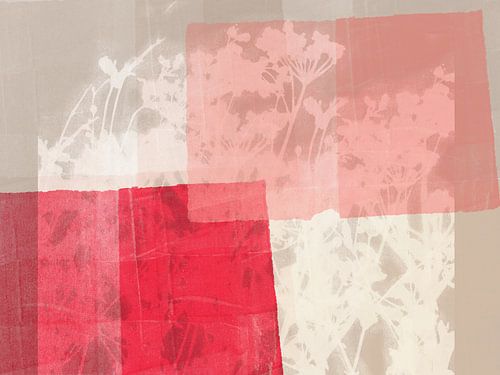 Fleurs blanches sur fond rouge, rose et taupe