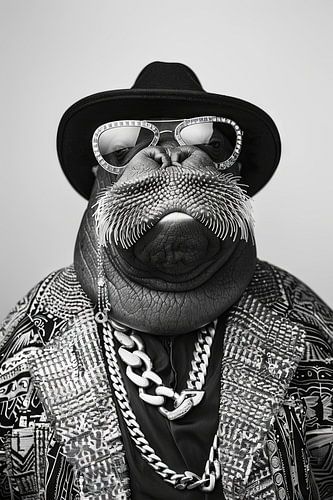 Zwart-wit portret van een walrus in de mode