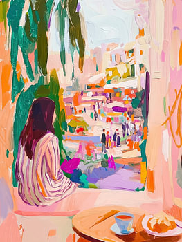 Woman looking out the window, Pastel Wall Art, Abstract woman print