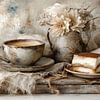 Koffie en Taart - Romantisch Stilleven met Keramiek en Tiramisu van Joriali Fine Art