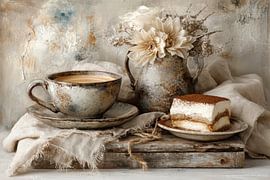 Coffee and Cake - Romantic Still Life with Ceramics and Tiramisu by Joriali Fine Art