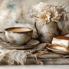 Kaffee und Kuchen - Romantisches Stillleben mit Keramik und Tiramisu von Joriali Fine Art