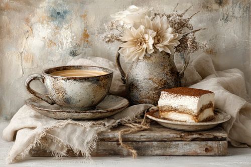 Kaffee und Kuchen - Romantisches Stillleben mit Keramik und Tiramisu von Joriali Fine Art