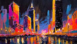 Stad met skyline in kunst
