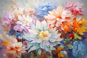 Ölgemälde von Blumen. Abstrakter Kunst Hintergrund. Farbenfrohe Blumen.