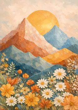 Golden Peak Meadow Oil Painting