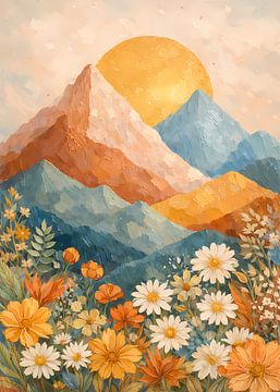 Golden Peak Meadow Oil Painting
