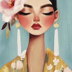 Moderne illustratie, meisje met bloem van Carla Van Iersel