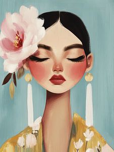 Moderne Illustration, Mädchen mit Blume