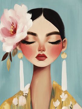 Moderne illustratie, meisje met bloem van Carla Van Iersel