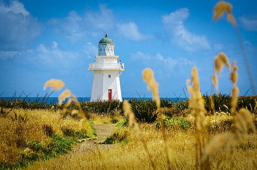 White lighthouse on the south coast, New Zealand
