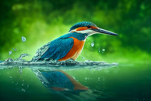 Eisvogel taucht aus dem Wasser Illustration