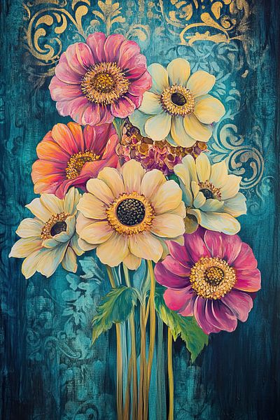 Turquoise Bloemen | Kleurrijke bloementuin van De Mooiste Kunst