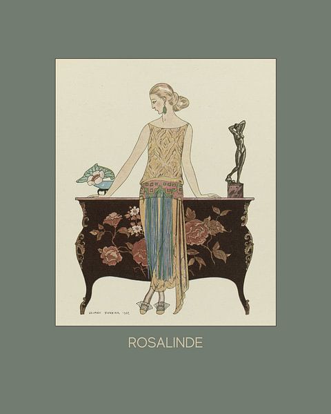 Rosalinde - Chique dame, Art Deco, Vintage fashion print in donker groen van NOONY