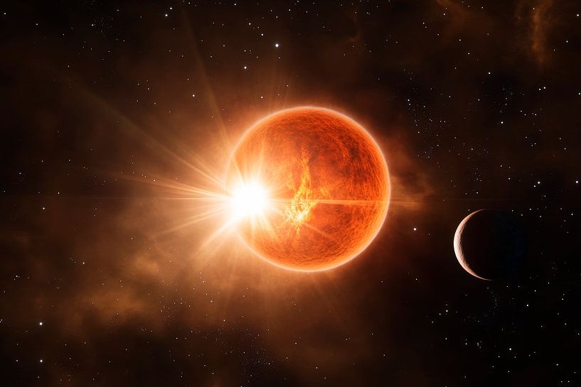 Zonsopgang over verre planeten van Poster Art Shop