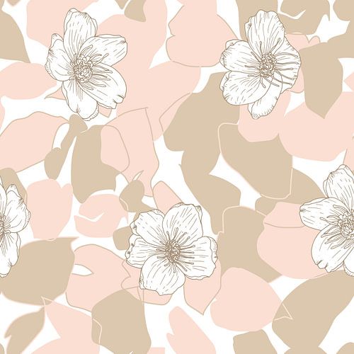 Bloemen in retro stijl. Moderne abstracte botanische kunst. Pastelkleuren beige en roze