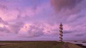Roze zonsondergang, radartoren Ossenisse