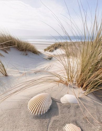 Muscheln am Strand im Sand / Dünen Meer ruhig
