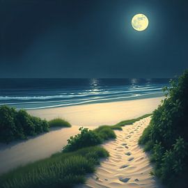 Moonlit Footprints on the Sand by Artistic