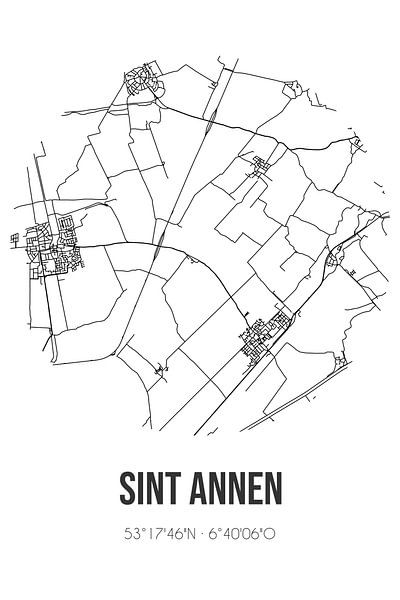 Sint Annen (Groningen) | Map | Black and white by Prints of Place