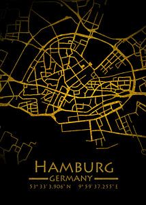 Hamburg Karte Gold  City Map von Carina Buchspies