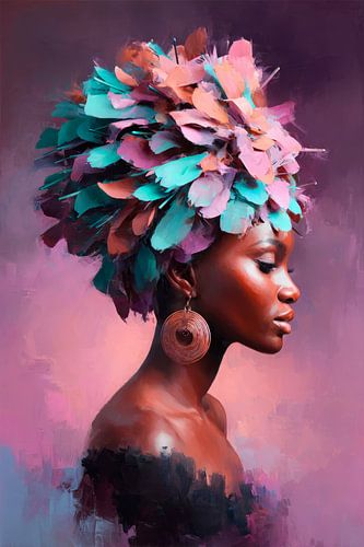 Portrait of a woman with a lively flower head