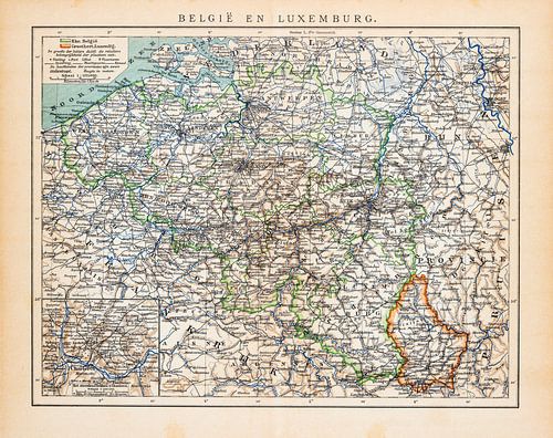 Vintage kaart België en Luxemburg